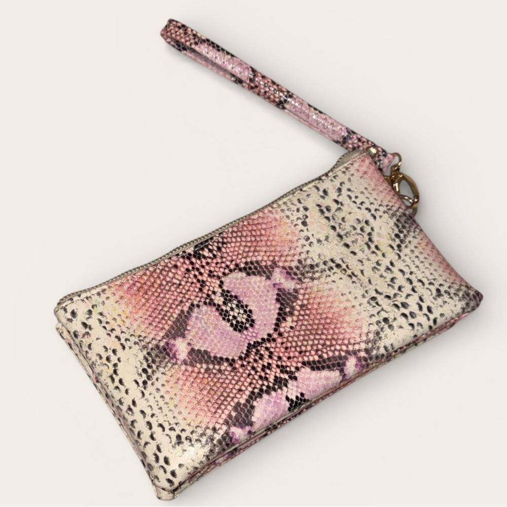 Caroline Hill Snake Hologram Pink Iridescent Wristlet Clutch